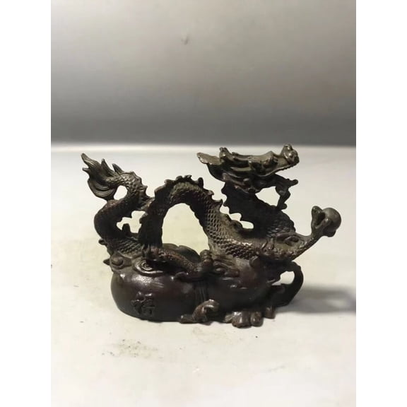 Collectibles Chinese Old Bronze Handmade Dragon Statue Home Decoration -
