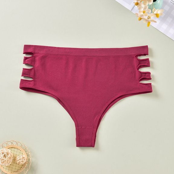 TMOYZQ Plus Size Cut Out Underwear for Women Sexy Solid Color High Waist Bikini Briefs Comfort Full Coverage Compression Panties for Ladies