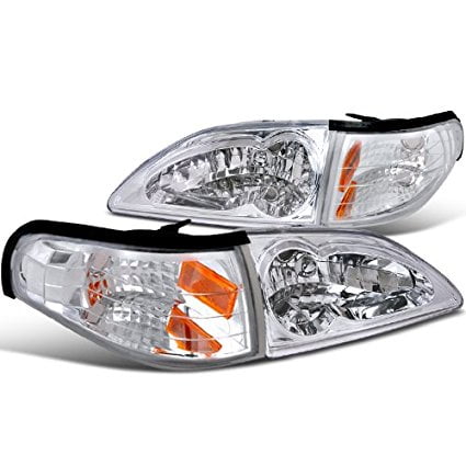 Mustang 5.0 Coupe - Ford Mustang GT Coupe Crystal Chrome Clear Headlights+Corner Signal Lamps