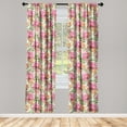 thumbnail image 3 of Ambesonne Floral Curtains, Flowers Vintage Scenery Plot, Pair of 28"x95", Dark Pink and Pistachio Green, 3 of 5