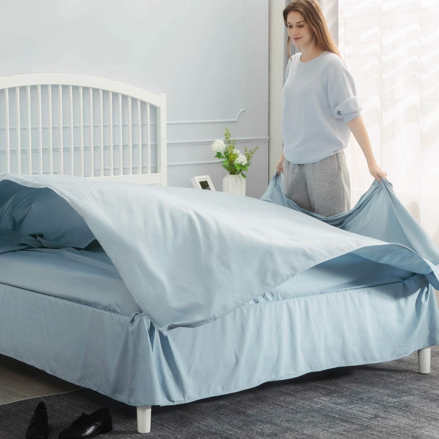 Cozy Comfort Light Blue Queen Comforter Set - 7 Pieces Bedding Set with Comforters, Sheets, Pillowcases & Shams