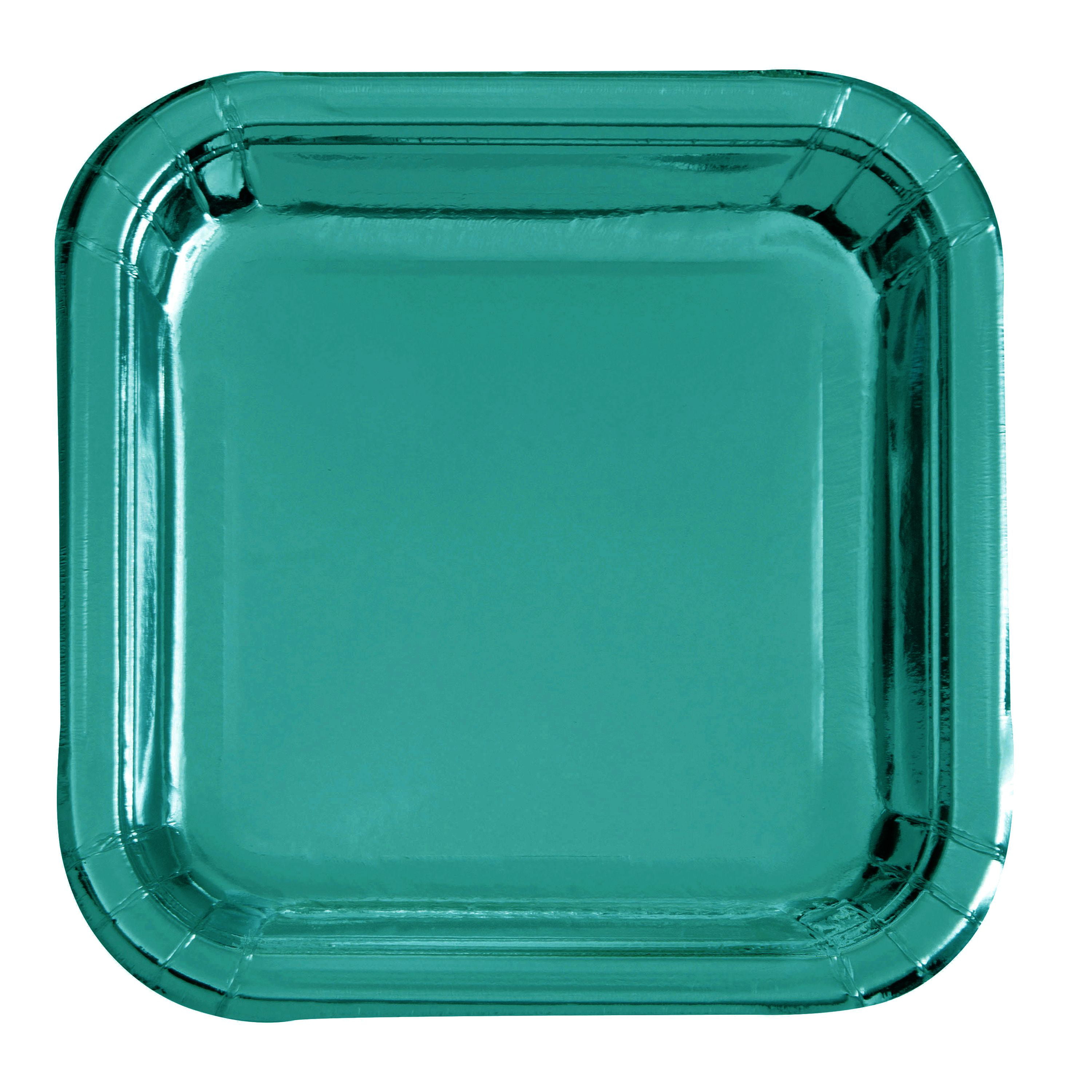 teal square paper plates