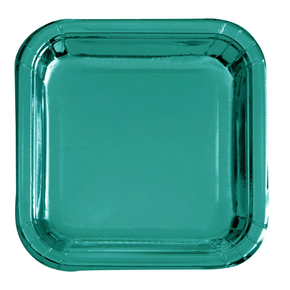 Square Paper Plates, 9.25 in, Teal Foil, 8ct