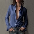 thumbnail image 2 of Hesxuno Women Solid Dress Shirts Ruffle Cuff Long Sleeve Button Down Shirts Cotton Linen Casual Business Shirt Formal Work Shirts Navy S, 2 of 5
