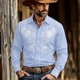 thumbnail image 2 of SXCXLSA Men Western Shirts Cowboy Embroidered Long Sleeve Button Collar Shirt Regular Fit Business Work Office Tops With Floral Design Light Blue XXXXXL, 2 of 4
