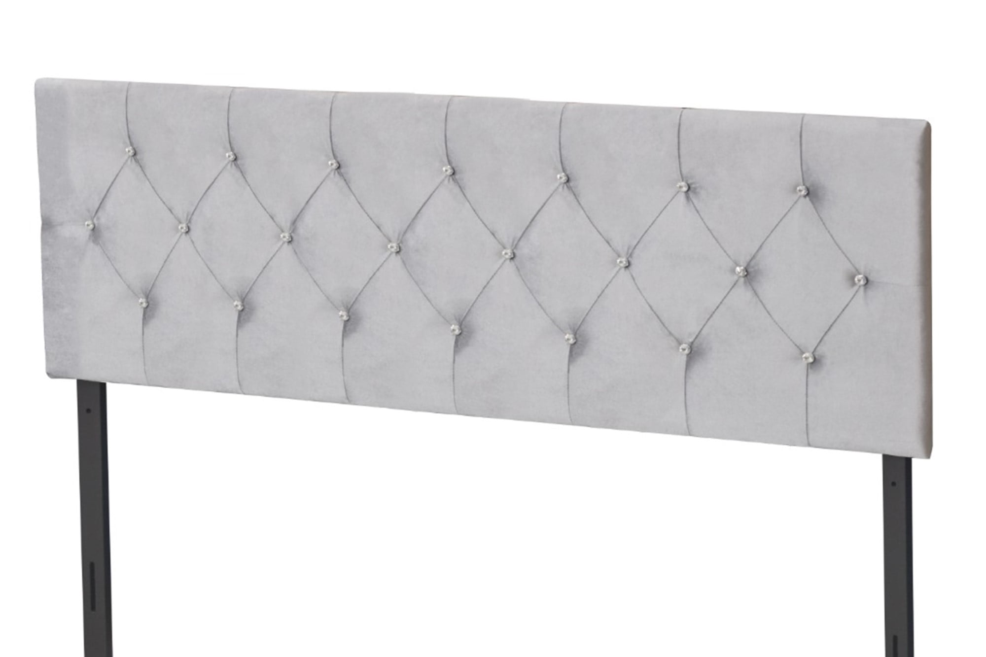 Home Design Concetta Twin Tufted Upholstered Adjustable Headboard, Silver Gray, Velvet with Diamond Button Tufting, Modern Bedroom Furniture