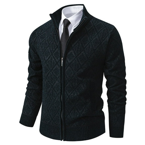 Awdenio Cardigan Sweaters for Men New Arrival Zipper Slim Fit Casual Long Sleeve Turtleneck Pullover Mock Neck Quilted Knitwear Sweater Cardigan Jacket