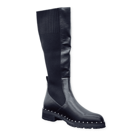 

Steve Madden Riding Black Fashion Knee Pointed Toe Pull On Block Low Heel Boots (Black 8)