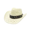 thumbnail image 4 of OJSFQUFP Cowboy Hat Cow Girl Hat Cowboy Hats for Women/Mens/Straw Wide with Shapeable Brim Cowboy Hat for Womens/White, 4 of 4