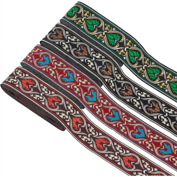 1bag 14M 4 styles Ethnic style Embroidery Polyester Ribbons Jacquard Ribbon Garment Accessories Floral Pattern Mixed color 1-1/4 inch(33mm) about 3.5m/style