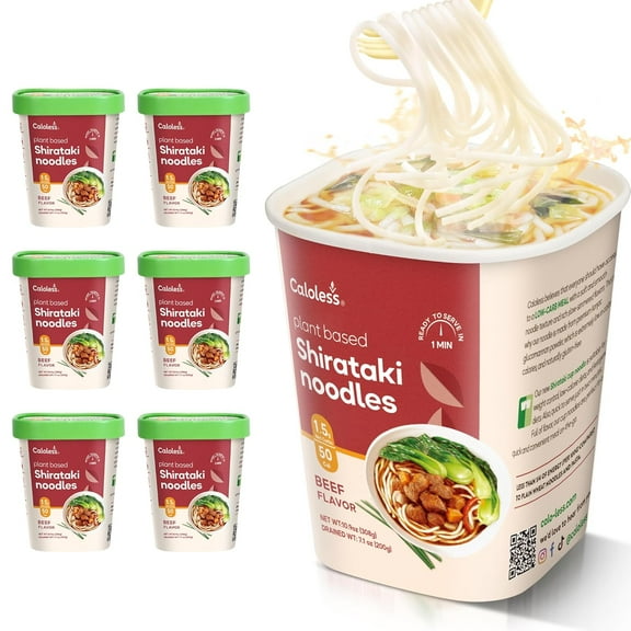 Caloless Konjac Shirataki Noodles, 6 Pack Low Calorie Pasta, Low Carb Beef Noodles, Healthy Keto & Paleo Friendly, Gluten Free Vegan Instant Cup Noodles (Beef Cup Soup)