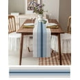 thumbnail image 6 of Grey Blue Stripes Burlap Cotton Table Runner 13x120 Inches Long, Country Modern Gradient Lines Art Farmhouse Table Runners, Outdoor Dining Tablecloths Decor for Baby Shower/Party/Wedding, 6 of 6