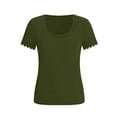 thumbnail image 6 of Craaazy Women's Solid Color Lace Trim Crewneck Casual Short Sleeve Tops Gifts, 6 of 7