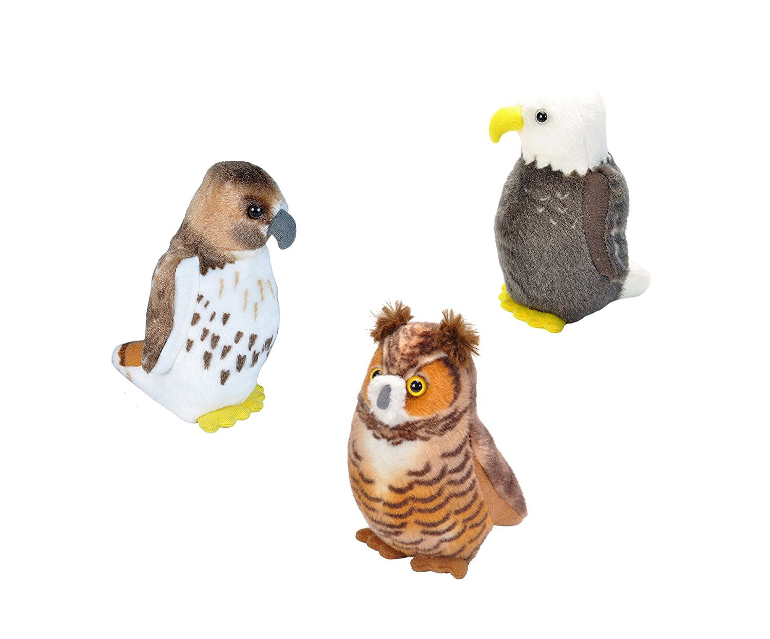 Wild Republic Audubon Series Birds Of Prey 3 Pack - Includes 1 Great Horned  Owl, 1 Bald Eagle, 1 Red-Tailed Hawk - 5” Plush Animals with Sound -  