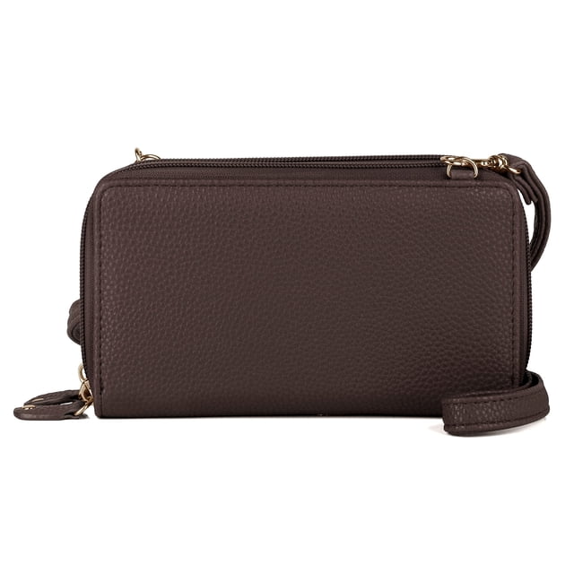 Bolso Julia Buxton Pebble RFID organizador con doble cremallera, marrón