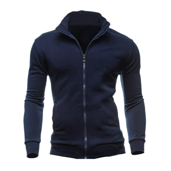 Heated Jackets For Men Fashion Sweater Zipper Stand Sweater Solid Color Cardigan Mens Autumn And Winter Jackets,Navy,2XL
