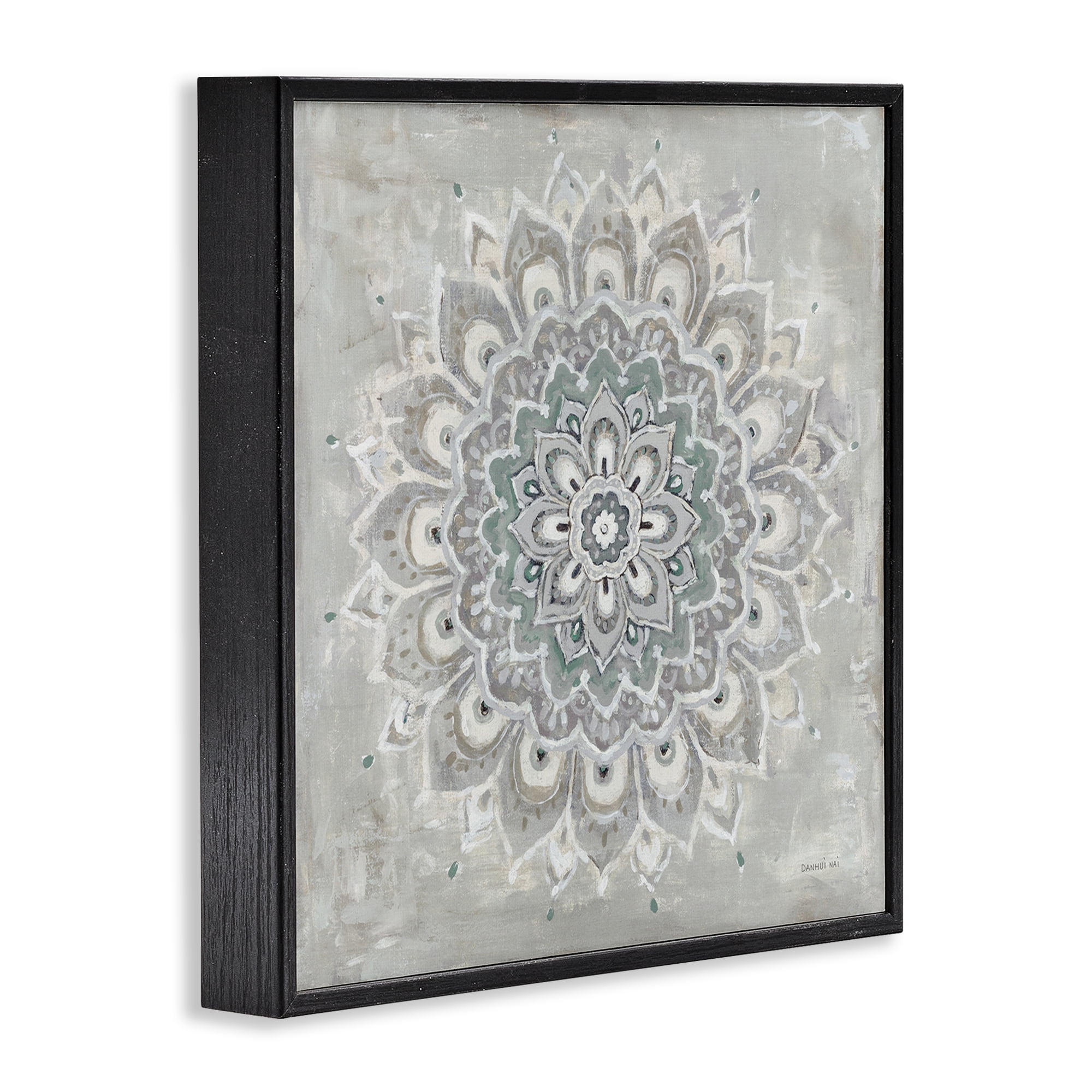 Stupell Industries Gentle Mandala Flower Abstract Painting Black Framed Art Print Wall Art, 17 x 17