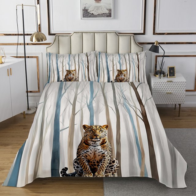 Erosebridal Leopard Print Coverlet Set King, Wild Cheetah Bedding Set, 3 Pieces, Microfiber