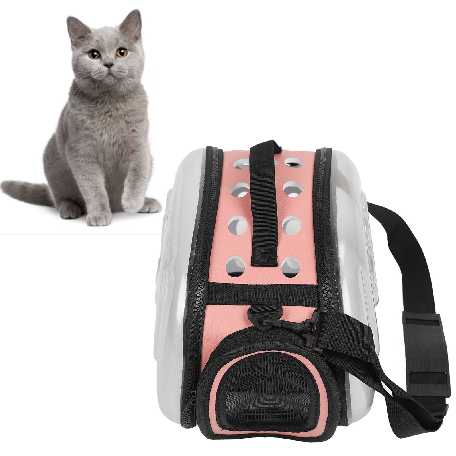 Rupoun Transparent Space Capsule Pet Carrier Backpack for Cats and Puppies, Outdoor Collapsible Breathable Travel Bag, Pink, Size Small (14.2 in / 36 cm)