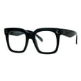 thumbnail image 2 of SA106 Oversize Thick Plastic Nerd Rectangular Horn Rim Horned Clear Lens Glasses Shinny Black, 2 of 4