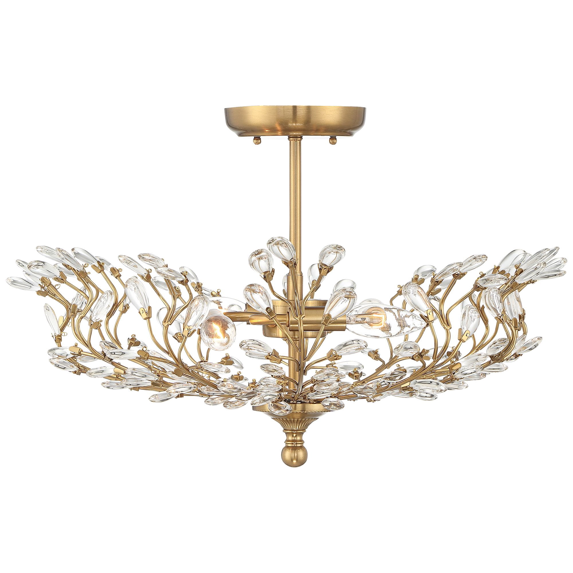 Vienna Full Spectrum Brielle Modern Ceiling Light Semi Flush Mount Fixture 18 1/2" Wide Brass Vine Leaf 4-Light Clear Crystal Glass for Bedroom House