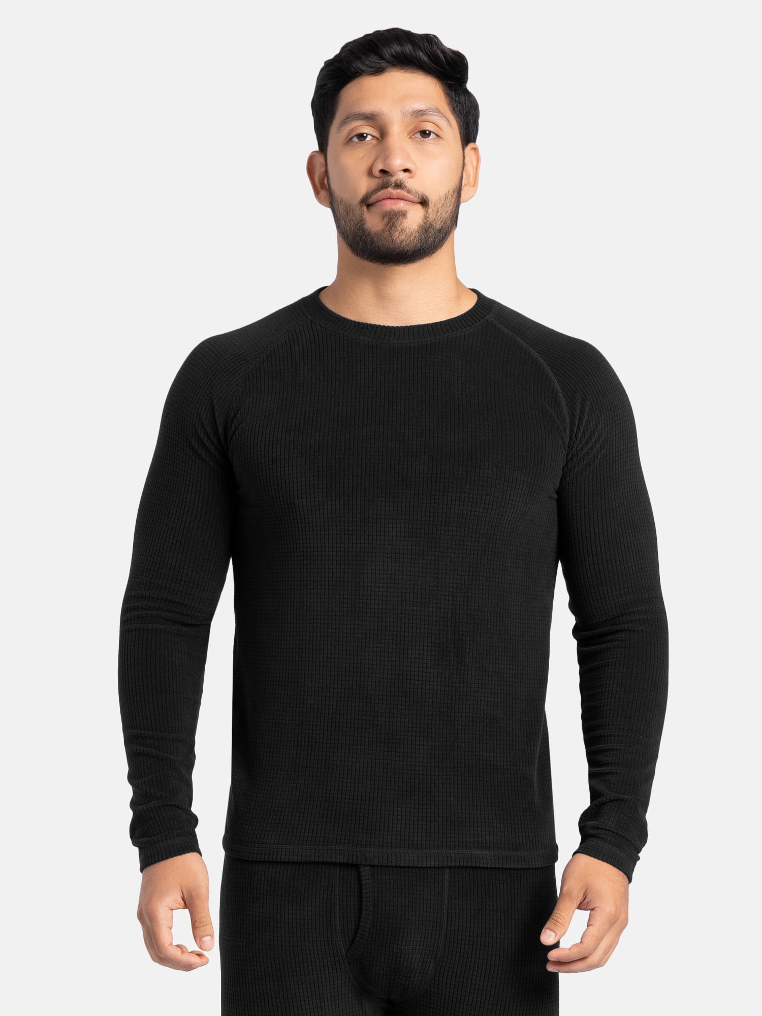 Realtree Men's Waffle Grid Fleece Base Layer Thermal Top, Black, XL