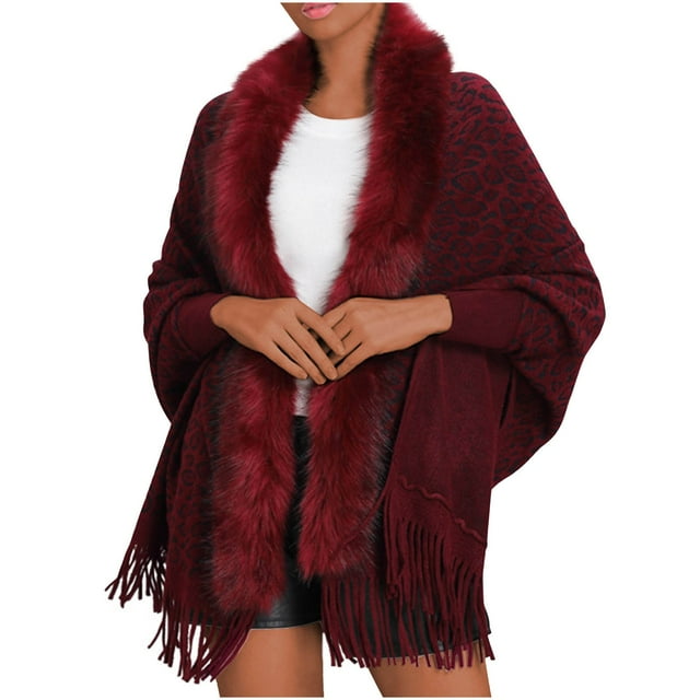 EGNMCR Cardigan Womens Veste Tricotée à Col Châle Imprimé Léopard avec Manches Amples Cardigan Womens polyester top