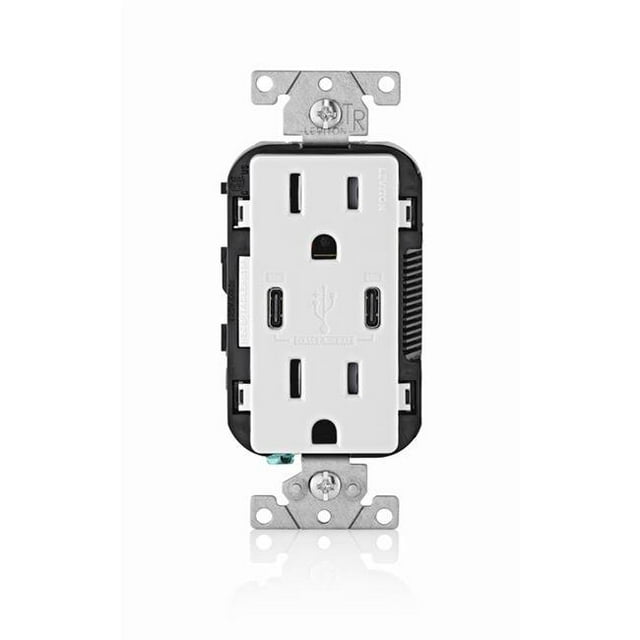 Chargeur 15 Ampères 125V 5-15 R Duplex & Type C Blanc, Blanc