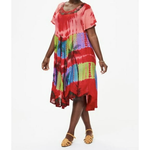 Womens Sundress Tie Dye Boho Hippie Resort Wear Beach Wear Casual Wear Red Print Multicolor