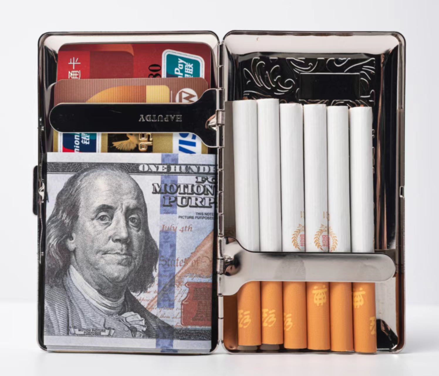 Stylish Simple Beautiful Metal Ladies and Men's Cigarette Case, RFID Credit Card Metal Wallet,Holds 14pcs 100's cigarettes (W22 Silver)