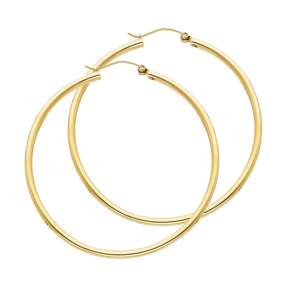 14k Solid Yellow Gold Plain Hoop Earrings Aracadas de Oro 2mm - 45mm