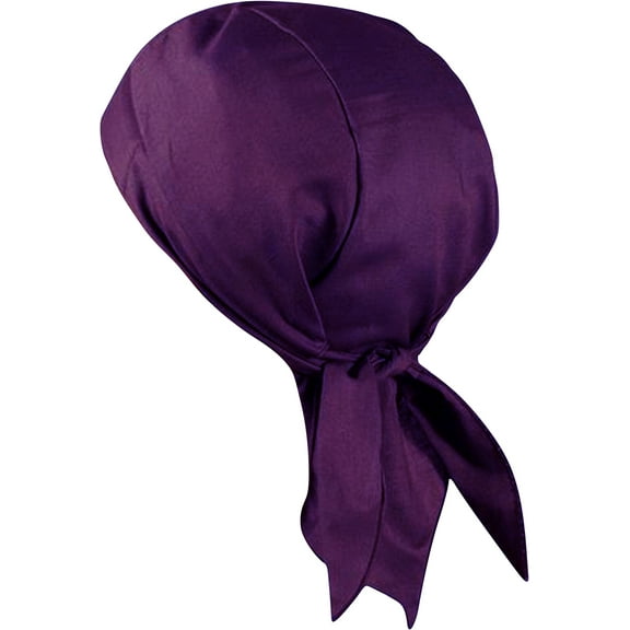 Purple Doo Rag Skull Cap with Sweatband Chemo Headscarf Bandana Wrap, Made in America