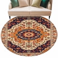 thumbnail image 2 of Orange Boho Flower Round Area Rug 7 FT,Non Slip Living Room Area Carpet,Traditional Oriental Tribal Ethnic Washable Soft Circular Rug Non-Shedding Floor Carpet for Bedside Office Play Room Classroom, 2 of 9