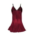 thumbnail image 4 of ylioge Womens Silk Nightgowns Built in Bras Lace Splice V Neck Mini Pajama Dresses Ladies Trendy Solid Spaghetti Strap Homewear Sleepshirts, 4 of 5