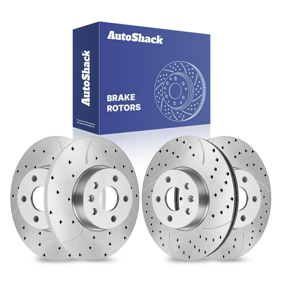 AutoShack Front Vented & Rear Solid Drilled & Slotted Silver Zinc Coated Brake Rotors 4-PC Set Replacement for 2010-2015 Chevrolet Cruze 2013-2016 Chevrolet Sonic SilverShield Pro