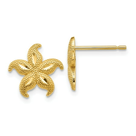 White Gold Starfish Earrings - 14 Gold Polished & Textured Starfish Post Earrings