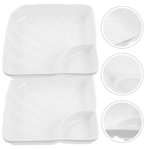 UPOUART 2-Piece White Plastic Divided Serving Platter Dumpling Plate for Parties and Meals