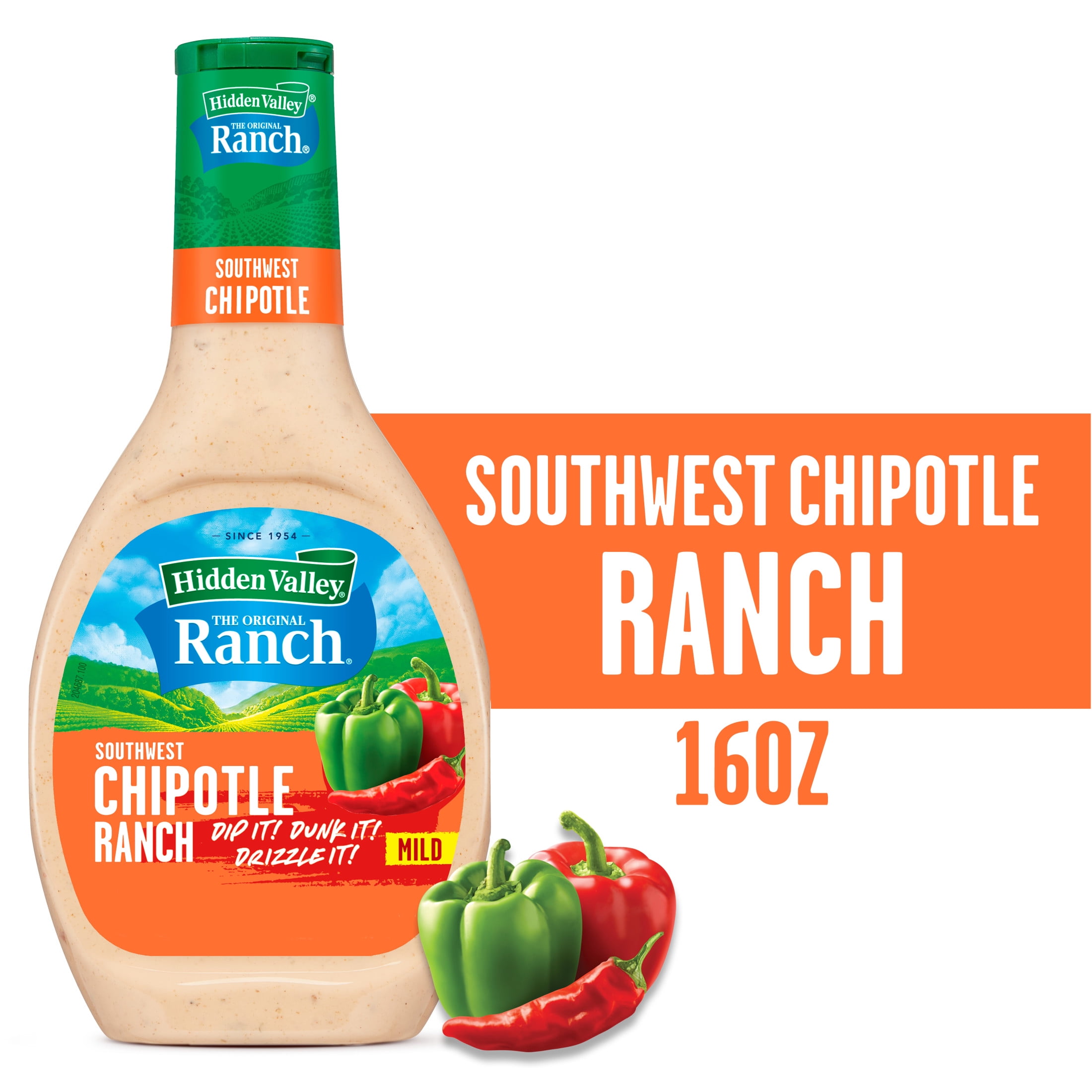 (3 pack) Hidden Valley Southwest Chipotle Ranch Salad Dressing & Condiment, 16 fl oz Squeeze Bottle