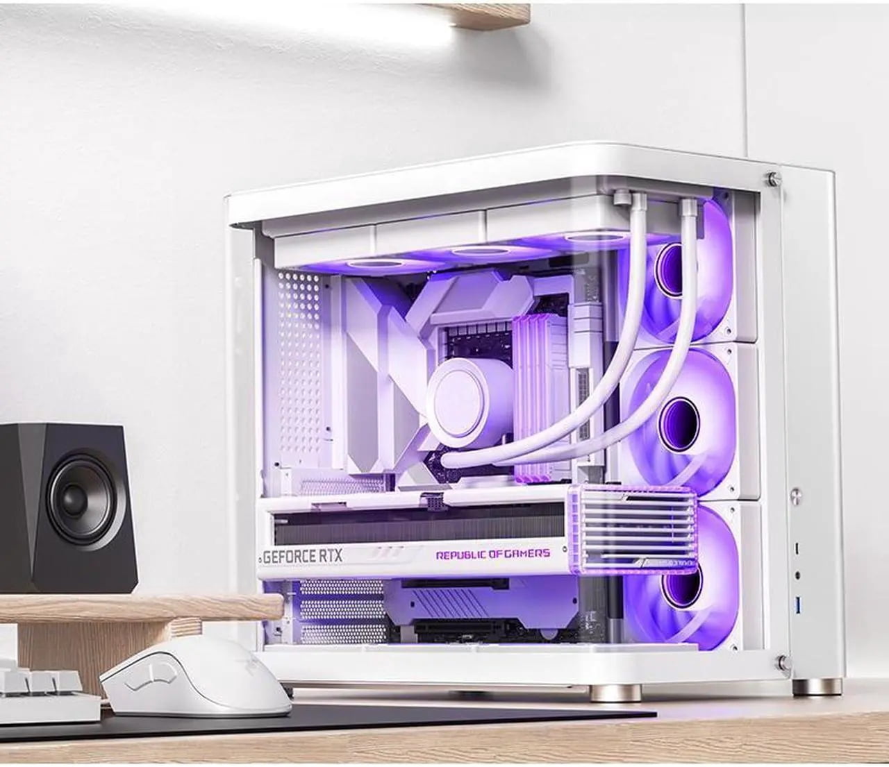 Giizhmy Dual-Chamber Gaming Computer Case with Liquid Cooling, White, 1 Count, 1 Pack