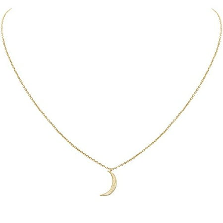 Crescent Moon - Tiny Crescent Moon Necklace - Delicate Celestial Pendant Curved Luna Chain Link, Gold-Tone Moon