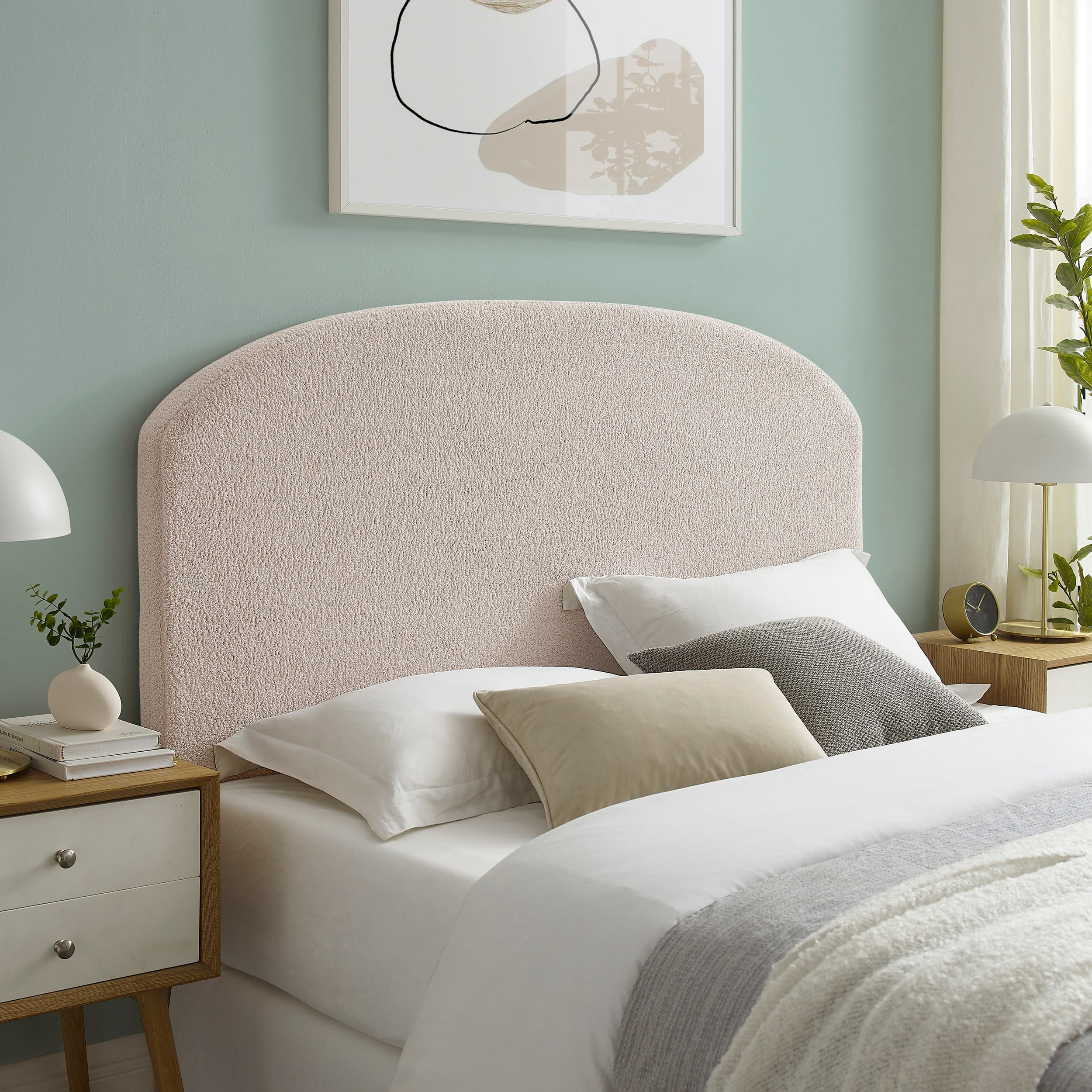 Linon Brassard Rounded Headboard, Full/Queen, Natural Sherpa