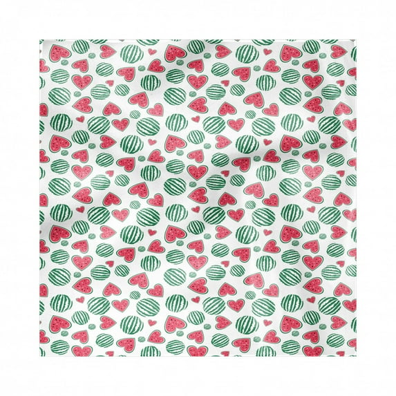 Melon Decorative Napkins Set of 4, Summer Love Themed Pattern with Round and Heart Shaped Watermelons, Silky Satin Fabric for Brunch Dinner Party, 12", Dark Coral Forest Green, by Ambesonne