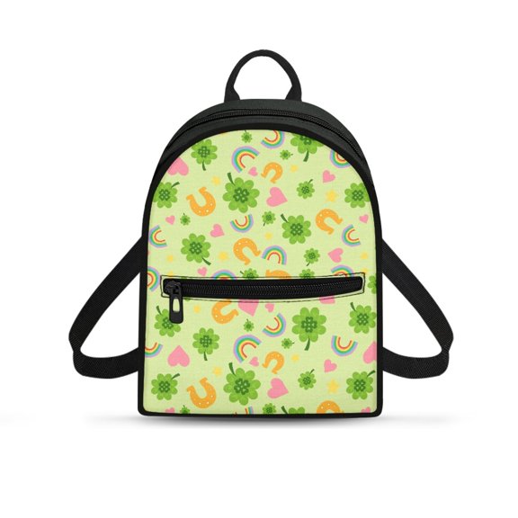 Eheartsgir Clover Horseshoe Rainbow Small Backpack for Travel Work, Lots of Pockets Lightweight Back Pack Polyester Waterproof Mini Backpack