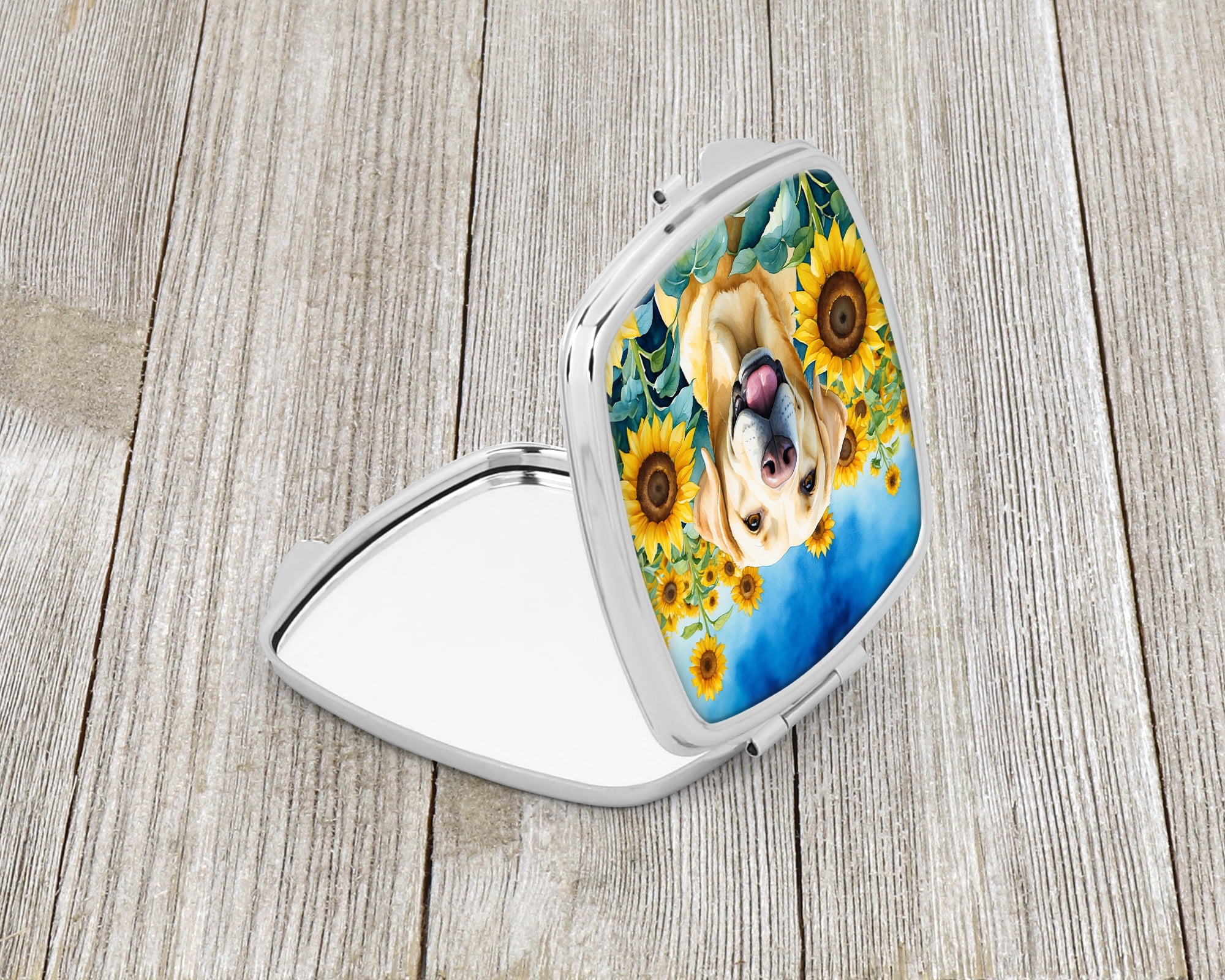 Labrador Retriever in Sunflowers Compact Mirror 2.75 in x 3 in