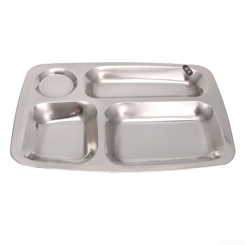 Section Food Tray Stainless Steel Metal School Camping Canteen Food Serving 