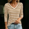 thumbnail image 3 of fatyb 3/4 Length Sleeve Womens Stripe T Shirts V Neck Basic Tee Tops Color Block Womens Tunic Shirts, 3 of 7