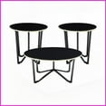 thumbnail image 2 of 3-Piece Living Room Coffee & End Table Set: Round Black Tempered Glass Top, Metal Frame, Easy-Clean Modern Style, 2 of 6