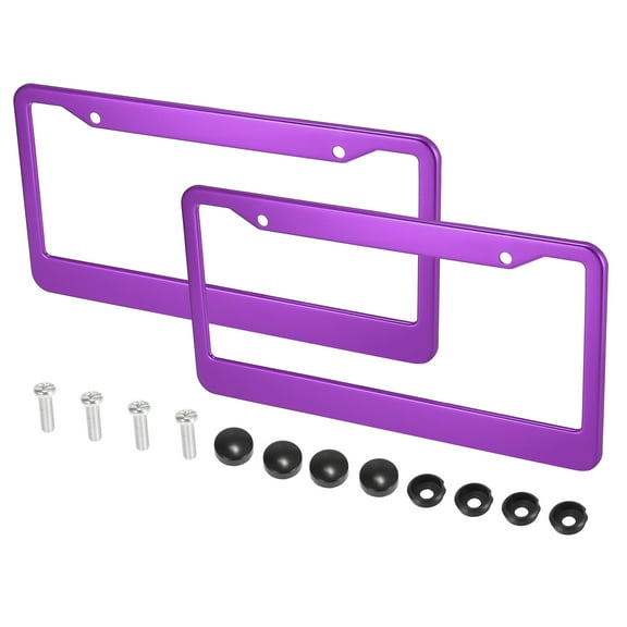 2pcs Aluminum Alloy License Plate Frame Cover 2 Hole for Car Front Rear License Plate Holder with Screws Caps Purple