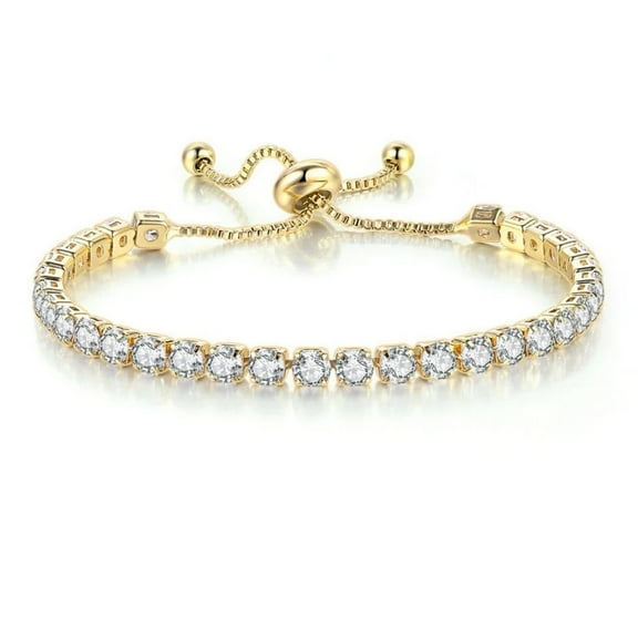 24k Yellow Gold 6 Ct White Sapphire Round Adjustable Tennis Bracelet Plated by Paris Jewelry