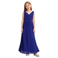 thumbnail image 3 of Yartina Robe Plissée en Mousseline pour Demoiselle d'Honneur Junior Fille, Fille aux Fleurs, Sans Manches, Perlée, Danse, Fête, Bal, Robe de Bal, Bleu Royal 16, 3 of 7